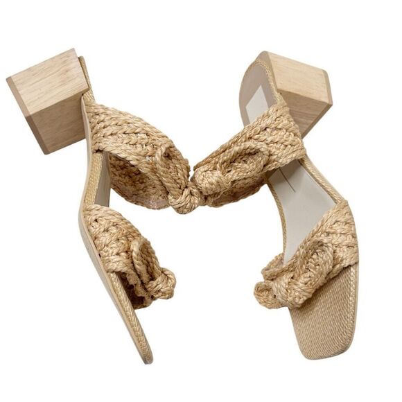Dolce Vita Women's Zemmie Natural Raffia Low Wooden Block Heel Sandals Size 9 - Picture 5 of 10